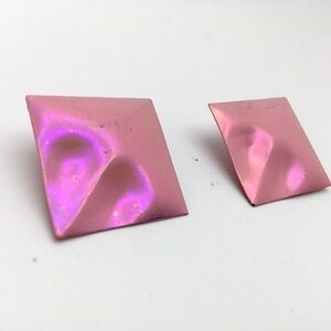 Iridescent Pink Brutalist Metal Earrings 80s